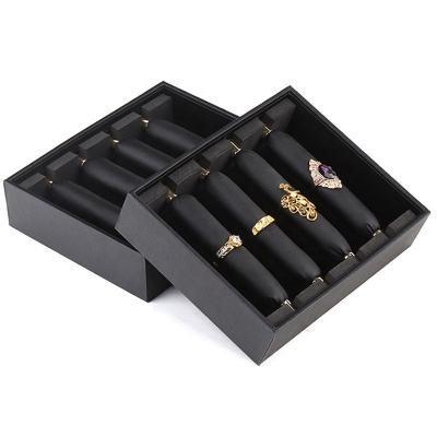 China High End Luxury Charms Trinket Black Leather Ssquare Window Show Ring Jewelry Tray Case With Lids Jewelry Display for sale