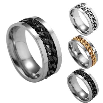 China Amazon Vintage Trendy Wholesale Rings For Men Jewelry Rings Stainless Steel Rotatable Chain Punk Ring for sale