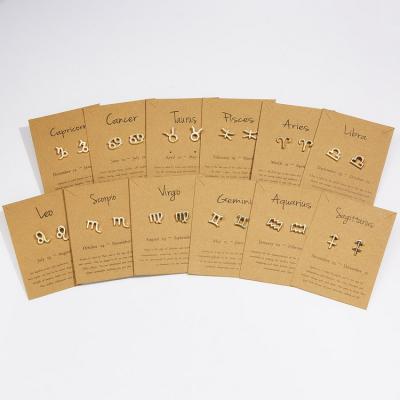 China Wholesale Trendy 12 Zodiac Star Zodiac Star Sign Earrings Gold Fashion Constellation Gold Stud Earrings Women Jewelry for sale