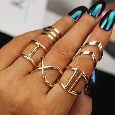 China Trendy Boho Fashion Knuckles Women Rings Gold Color Geometric Cross Metal Pieces 5/Set Ring Set Female Jewelry for sale