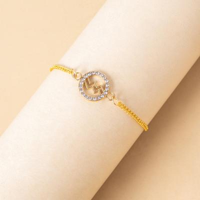 China Latest Design Trendy 12 Zodiac Sign Gold And Silver Color Diamond Pendant Charm Bracelet For Women Gift for sale