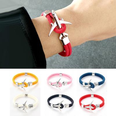 China TRENDY Fashion Airplane Anchor Polyester Hand Bracelets Men Charm Wrap Metal Sports Rope Chain Bracelet for sale