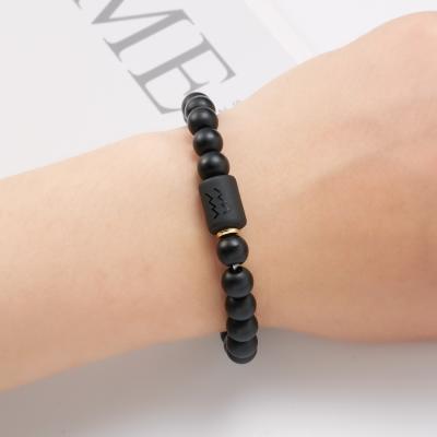 China TRENDY Fashion Braided Rope 12 Zodiac Sign Beaded Horoscope Bracelet Natural Black Stone Bracelet For Couples for sale