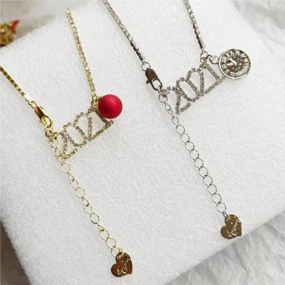 China 2021 Custom Made Diamond Gold Plated Pendant Charm Necklace Trendy Number Necklace Year Birth For Women for sale