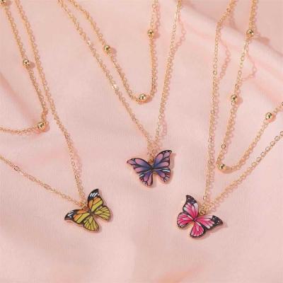 China Charm Fashionable Bohemian Pendant Necklace Butterfly Solid Color Choker Chain Beaded Jewelry For Women for sale