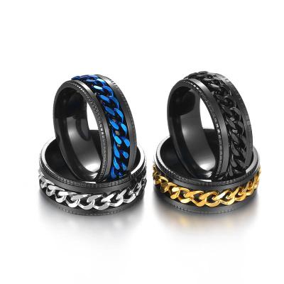 China Fashion Custom Stainless Steel Finger Ring Spinner Chain Punk Men's Trendy Rotating Chain Jewelry For Gift for sale