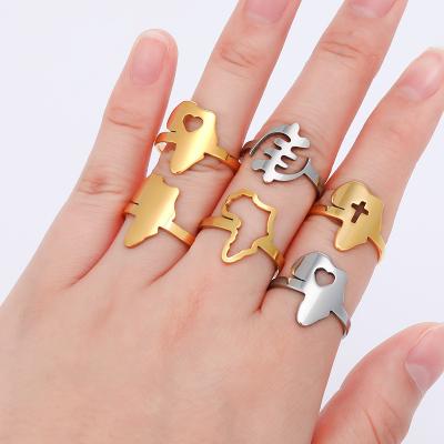 China 2021 Fashion Shiny Jewelry Stainless Steel Africa Map Opening Ring Adjustable Ring For Women for sale