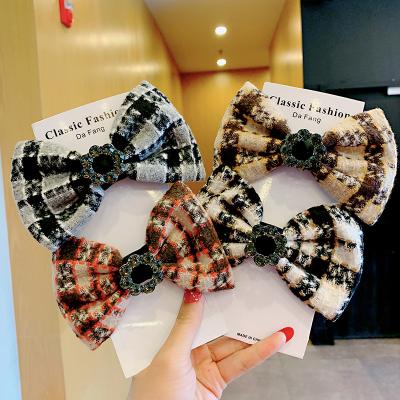 China Wholesale Fashion Vintage Women Bowknot Hair Clips Headwear Fashion Girls Plaid Bow Hairpins Hair Accessories for sale