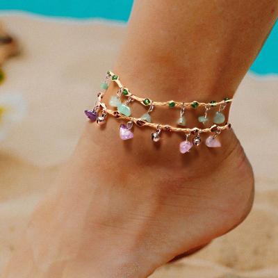 China Newest Fashion Trendy Bohemian Anklet Bracelet Beach Party Foot Chain Natural Stone Jewelry For Women Girls for sale