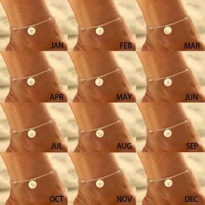 China Trendy Birthday Flower Jewelry Personalized Gold Plated Link Chain Flower Anklet 12 Month Anklet Bracelet For Mom for sale