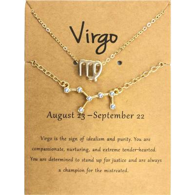 China Fashion Jewelry 12 Zodiac Sign Alloy Gold Plated Necklace Bracelet Chain Jewelry Sets With Card Package for sale