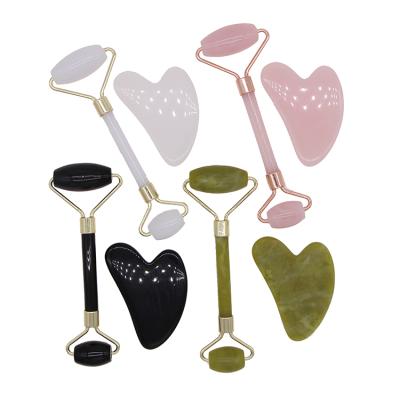 China Top Selling Amazon Jade Art Folk Roller and Gua Sha Scraping Tool Kit Authentic Jade Stone Roller For Face Facial Massager for sale