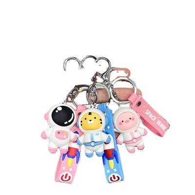 China Custom Cute Cartoon Astronaut Space Metal 3d Key Ring PVC Cartoon Durable Keychain for sale