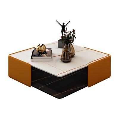 China Modern light the luxury of modern coffee table with stone and leather stroage for sale