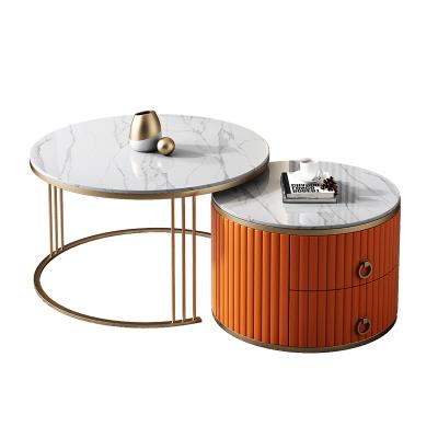 China Nordic light luxury modern round coffee table extendable small with one drawer living room low waist coffee table for sale