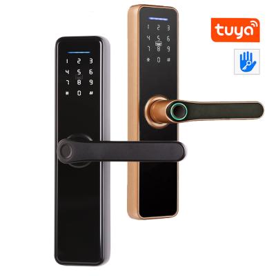 China Tuya Home Fingerprint Home Office Apartments Hotel WIFI IC Password Apartment Head Office Door Handle Smart Door Lock for sale