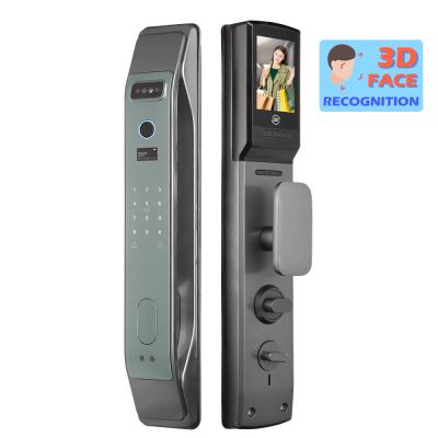 China Zinc Alloy Panel Smart Lock 3D Face Recognition Face ID Work With WIFI APP Remote Open Capture Photo Door Lock With Video Camera for sale