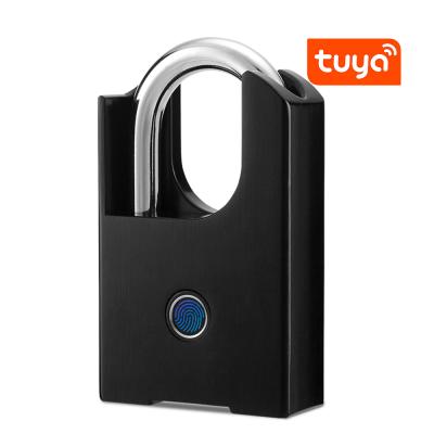 China TUYA Fingerprint Padloc Tuya Smart Warehouse Door Lock IP67 Waterproof Wireless Anti-theft Padlock for sale