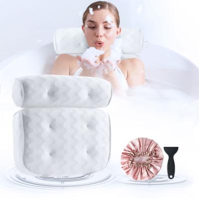 China Wholesale Viable Pillow Bath Pillow Wave Pattern Mesh 4d Mesh Luxury Spa Bath Pillow For Tub for sale