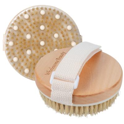 China All Natural High Quality Round Wooden Bath Brush With Natural Boar Bristle Sisal For Body Massage for sale