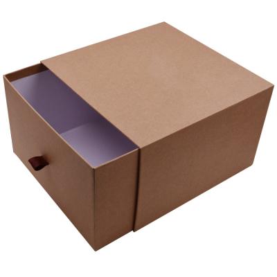 China High Quality Recycled Material Design Drawer Slide Packaging Gift Box With Ribbon Scarf Cardboard Kraft Paper Silk Box For Cosmetic Gift Boxes for sale