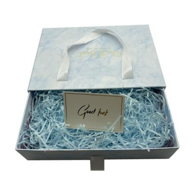 China Recycled Materials Custom Design Drawer Gift Box Marble Flower Gift Paper Card Board Packaging Boxes With Satin Silk Raffia Cut Paper For Hair Wigs for sale