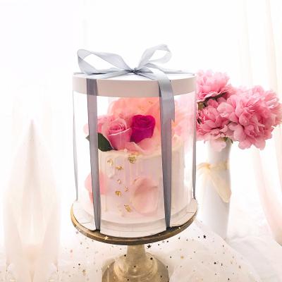 China Recycled Materials Wholesale Luxury Folded Green Rose PVC Round Square Cake Box Plastic For Paper Packaging Cake Boxes Biodegradable Flowers for sale