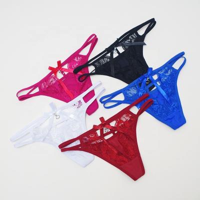 China Breathable Attractive G-String Bow Patchwork Straps Lace Up Crotch Women Transparent Split Sexy Underwear for sale