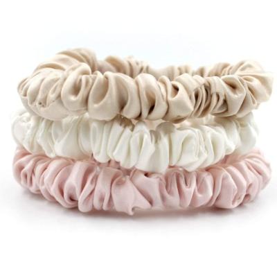 China Comfortable Natural Silk Elastic Hair Bands Luxury Skinny Silk Scrunchies For Hair for sale