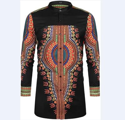 China Cotton Dropshipping embroidery clothing long sleeve button up african dashiki shirts for men 100% cotton for sale