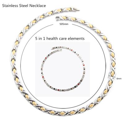 China High Quality Stainless Steel Jewelry Set 5 in 1 Negative Health Ion Bracelet and Necklace for sale