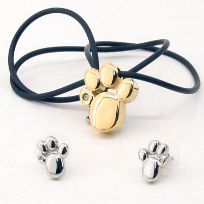 China Cute Treat Design Stainless Steel Puppy Paw Collar And Earrings Set for sale