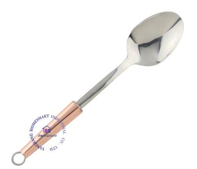 China Durable Design Stainless Steel Nonstick Kitchen Tool Red Copper Handle Large Kitchen Soup Spoon for sale