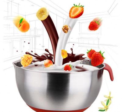 China Sustainable Multifunctiional Stainless Steel Deep Mixing Bowl Salad Bowl With Plastic Handle for sale