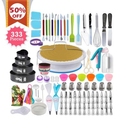 China Viable Sales Promotion 333 Pcs Cake Decorating Kit Turntable Rack Equipment Tool Baking Cake Making Tool Kit for sale