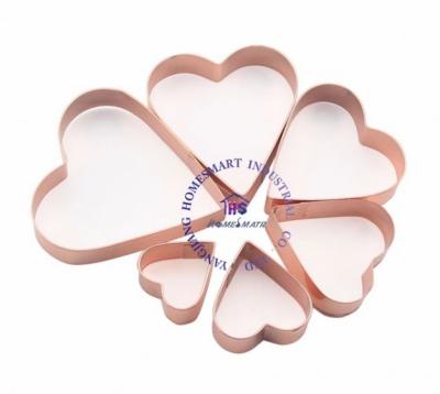 China Disposable 6pcs Food Grade Copper Plating Heart Cookie Cutter Set Embossed for sale