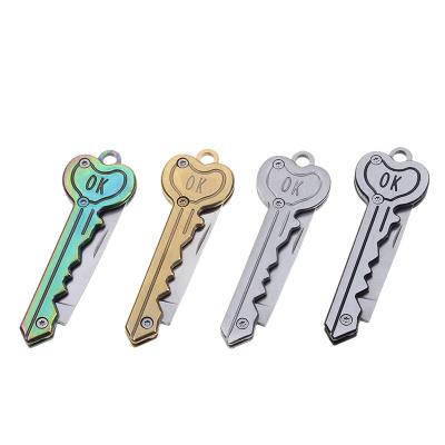 China Swivel Mini Pocket Colorful Survival Key Open Knife Folding Key Shaped Knife Self Defense Knives for sale