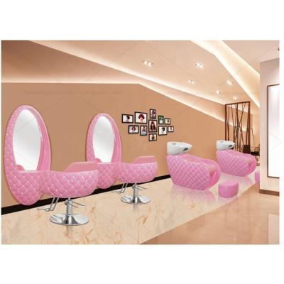 China Modern Pink Salon Shampoo Chair Salon Furniture Package Styling Ceramic Hair Backwash Sink Bowl Chair Set HP2014M for sale