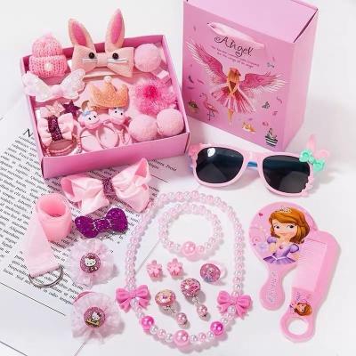 China 28pc Children's Hair Accessories Sweet Set Mirror Comb Korean Cute Hairpin bb-8 Princess Cubs Gift Box Headdress Korean Baby Jewelry for sale