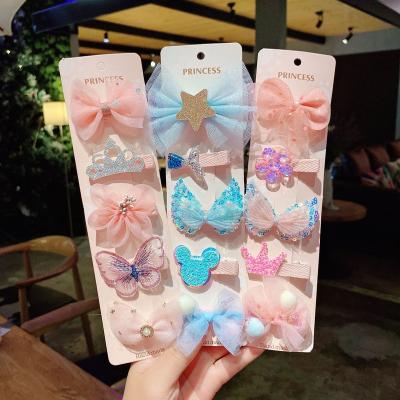 China Sweet Korean Children's Hairpin Baby Princess Snowflake BB-8 Crown Star Hairpin Mesh Gauze Clip Hair Accessories Ice Princess Aisha for sale