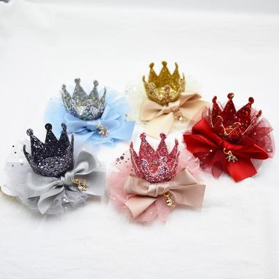 China Stage Luminous Crystal Performance Headdress Sweet Children's Princess Crown Hairpin Rhinestone Main Flower Bow Hairpin Wire Flower Headdress for sale