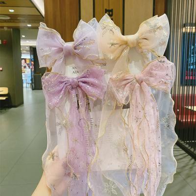 China Sweet Hot Sale Fashion Cut Beautiful Colorful Hair Band Hairpin Organza Bowknot Hair Clips For Babies Hair Accessories for sale