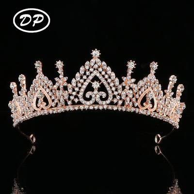 China Wholesale Fashion DP Hair Accessories Gold Crystal Wedding Ribbon Crowns Tiaras for sale