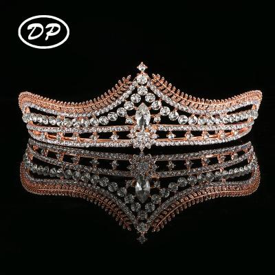 China Wholesale Fashion DP Shiny Rhinestone Gold Rhinestone Princess Queen Tiara Crystal Wedding Crown Double For Women for sale