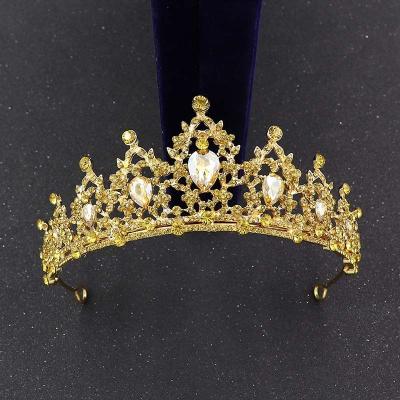 China Wholesale Fashion DP Gold Rhinestone Queen Wedding Princess Headbands Birthday Crowns Tiaras for sale