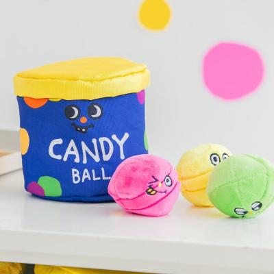 China Stocked 2020 lovely candy jar dog cotton squeaky toys creative interactive soft food chew for sale