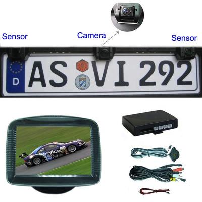 China Video European License Plate Parking Sensor 3 in 1 Car Rearview Camera with Two Sensors and One Camera for sale