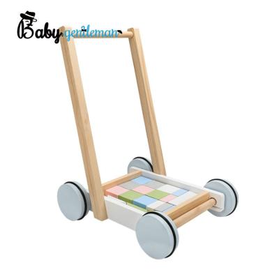 China New Arrival Kids Wool Carriage Educational Toy Children Wooden Push Baby Walker With Blocks Z13045C for sale