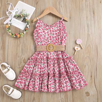 China New Summer Washable Hot Selling Floral Children's Clothing Girls' Dress Beach Vacation Suspender Children's Sleeveless Skirt for sale