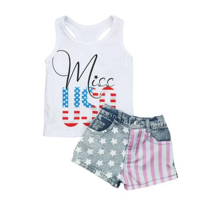 China Hot Selling European American Casual Summer Girls Vest Letter Sleeveless Top Shorts Children Kids Two Piece Clothing for sale